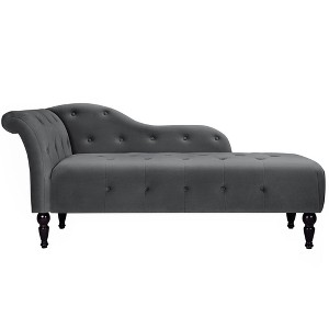 WhizMax 60.6'' Upholstered Chaise Lounge with Armrest, Velvet Button-Tufted Chaise Lounge Chair for Bedroom, Living Room, Dark Gray - 1 of 4
