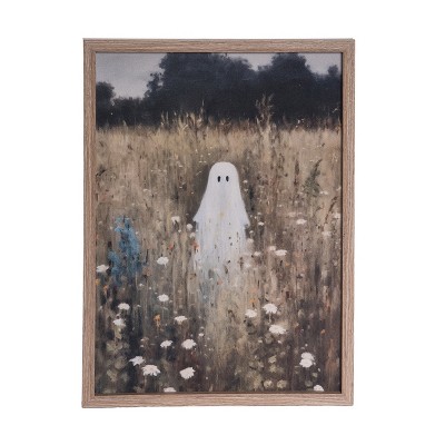 Transpac Meadow Ghostie Framed Wall Decor Halloween Art Multicolor MDF Fabric Indoor Decoration Gift for Seasonal Celebrations