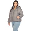 Plus Size Full Front Zip Hooded Bomber Puffer Coat  - White Mark - 2 of 4