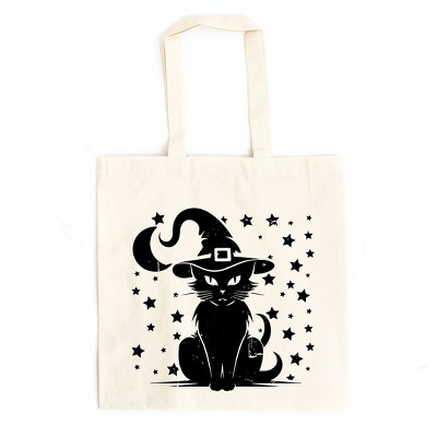 City Creek Prints Cat Hat Canvas Tote Bag - 15x16 - Natural