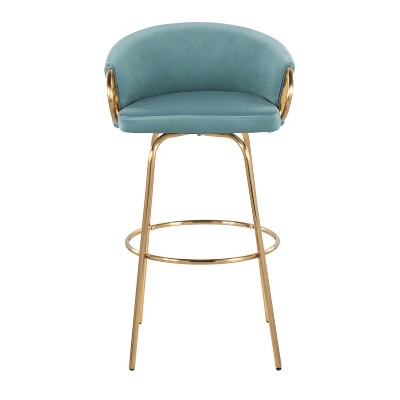 Claire Light Blue Velvet and Gold Metal Swivel Bar Stool
