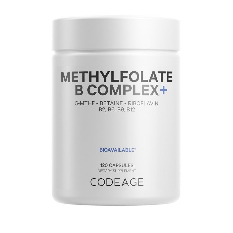 Codeage Methylfolate B Complex, Methylated Folate, Betaine, Riboflavin, Vitamin B6 & Vitamin B12 Supplement - 120ct, 1 of 11