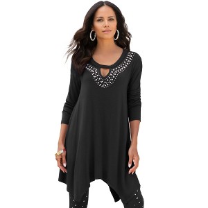 Roaman's Women's Plus Size Keyhole Ultra Femme Tunic - 1 of 4