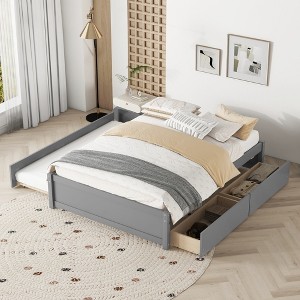 ALEXOUN Solid Wood Full Size Platform Bed with Twin Size Trundle and Two Storage Drawers, Full Size Storage Platform Bed with Trundle - 1 of 4