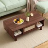 MAYEERTY 44-Inch Dark Walnut Modern Square Wooden Coffee Table - With Rattan Drawer for Living Room - 2 of 4