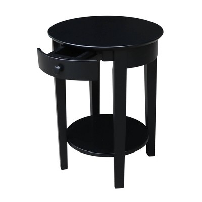 Black Round Wood Accent Table with Storage Drawer