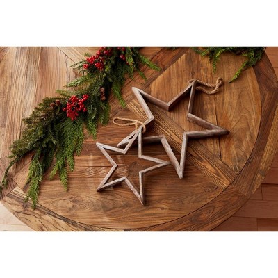Rustic Natural Wood Star Ornaments Set of 4