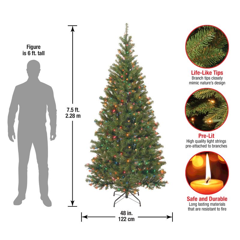 National Tree Company 7.5 ft Pre-Lit Artificial Slim Christmas Tree, Green, Aspen Spruce, Multicolor Lights, Includes Stand, 6 of 8