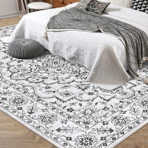 Nasitip Boho Area Rugs,Ultra Thin Low Pile Floral Rug, Soft Stain Resistant Carpet with Non Slip Backing,for Indoor Outdoor - 1 of 4