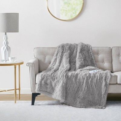Leena Gray Faux Fur Electric Heated Throw Blanket 50x60 inches