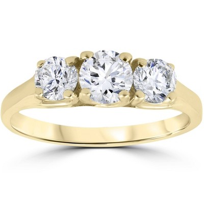 Pompeii3 1ct Three Stone Diamond Engagement Womens Anniversary Ring 14k Yellow Gold
