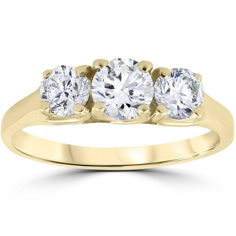 Pompeii3 1ct Three Stone Diamond Engagement Womens Anniversary Ring 14k Yellow Gold, 1 of 6