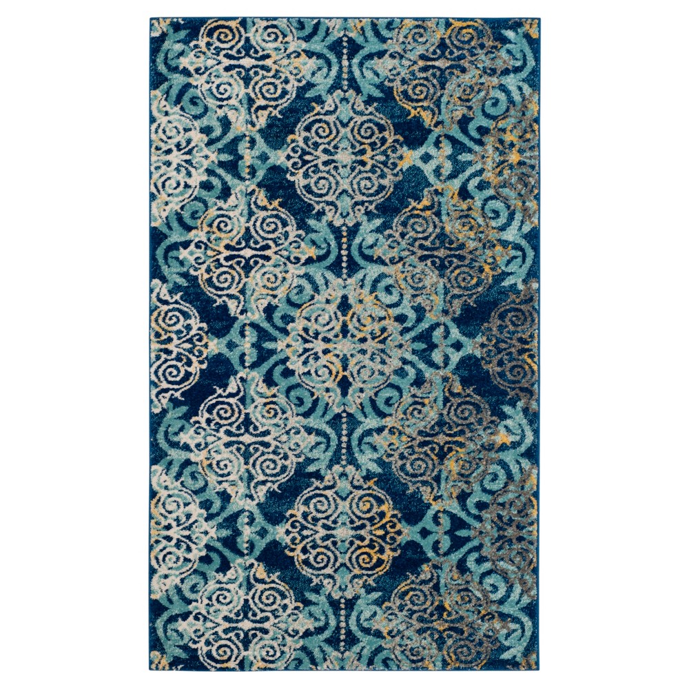 3'x5' Loomed Accent Rug Royal/Light Blue Damask - Safavieh
