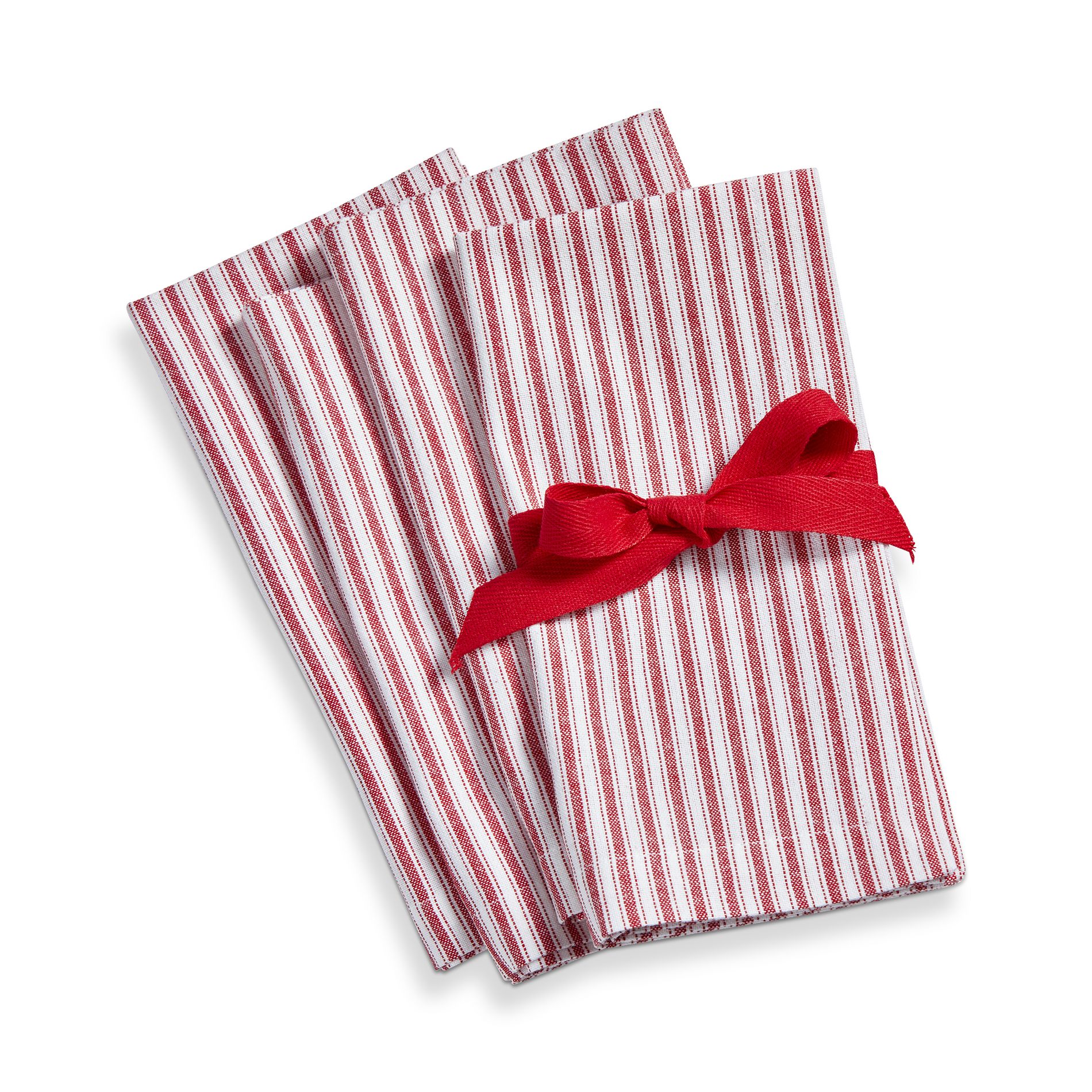 tag Red Ticking Stripe Cotton Napkins - Set of 4, Machine Washable Kitchen Textiles for Christmas Dining, 20" x 20"