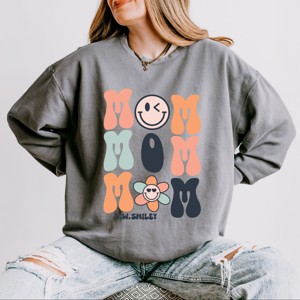 Simply Sage Market S.W.Smiley Mom Stacked Smiley Faces Lightweight Garment Dyed Sweatshirt - 1 of 3
