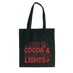 City Creek Prints Hot Cocoa And Christmas Lights Canvas Tote Bag - 15x16 - Black - 1 of 2