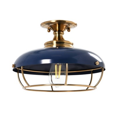 Presley Brushed Brass and Navy Blue Glass LED Bowl Light