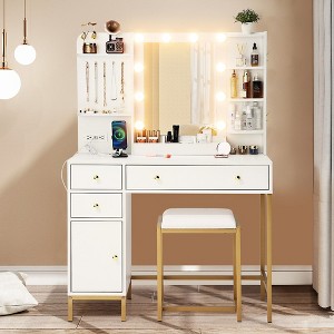 Vanity Desk with Mirror, Makeup Vanity Table with Chair & Charging Station, Dressing Table - 1 of 4