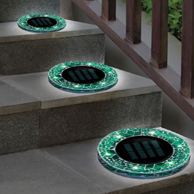 Green Mosaic Solar Powered LED Pathway Disk Lights - 8 Pack