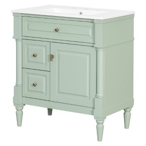 Gulches 30 in 18 in Undermount Rectangular Bathroom Sink in Green Solid Rubberwood MDF Ceramic with 3 Drawers Adjustable Shelf Metal Handles - 1 of 4