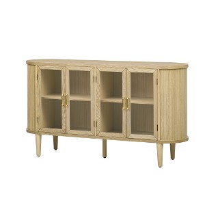 ACEPANO 60 in. W Wood Sideboard Cabinet with Storage, Glass Doors and Adjustable Shelves-Natural - 1 of 4