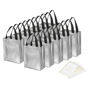 Unique Bargains Reusable Non-Woven Metallic Shiny Finish Gift Goodie Bags 12 Pcs - 1 of 4