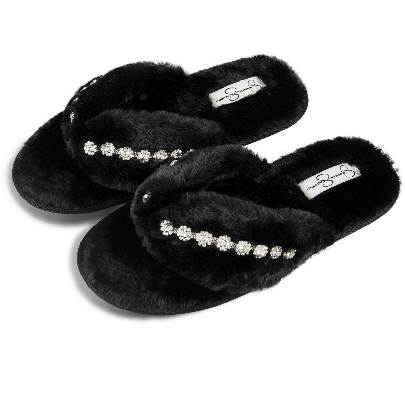 Jessica Simpson Women's Plush Faux Fur Fuzzy Slide On Open Toe Thong Slipper with Memory Foam, 4 of 6