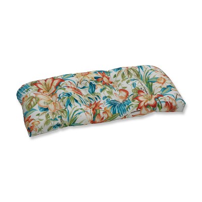 Botanical Glow Tiger Lily Wicker Outdoor Loveseat Cushion Blue - Pillow Perfect