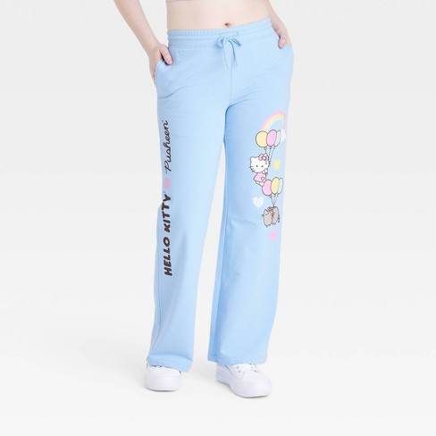 Women's Hello Kitty and Pusheen Graphic Flare Leg Lounge Pants - Blue - image 1 of 3