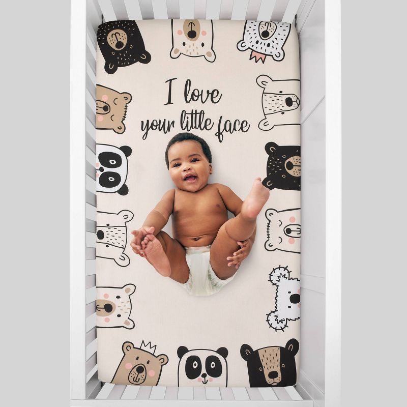 NoJo I Love Your Little Face Bears 100% Cotton Photo Op Nursery Fitted Crib Sheet - White, 4 of 5