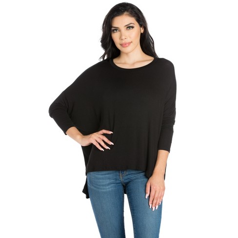 24seven Comfort Apparel Women's Oversized L/s Dolman Top-black-m