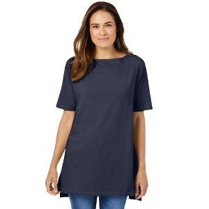 Woman Within Plus Size Perfect Short-Sleeve Boatneck Tunic - 1 of 4