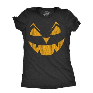 Womens Eyebrows Earl Pumpkin T Shirt Funny Halloween Jack O Lantern Evil Smile Tee For Ladies - Crazy Dog Women's T Shirt - 1 of 4