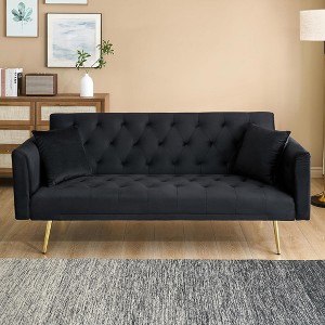 QingMoon 71" Convertible Loveseat Sofa, Velvet Couch Bed, Folding Recliner with Golden Metal Legs and Pillows for Living Room, Office - 1 of 4