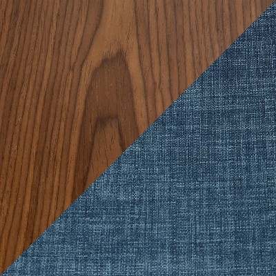 Mid-Century Blue Fabric Swivel Barstool with Walnut Wood Frame