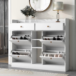 Angel Sar Modern Shoe Cabinet with 4 Flip Drawers,White Shoe Storage Organizer for Bedroom, Living Room, Hallway - 1 of 4