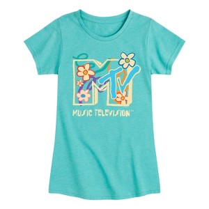 Girls' - MTV - Drawn Floral Logo Fitted Short Sleeve Graphic T-Shirt - 1 of 3