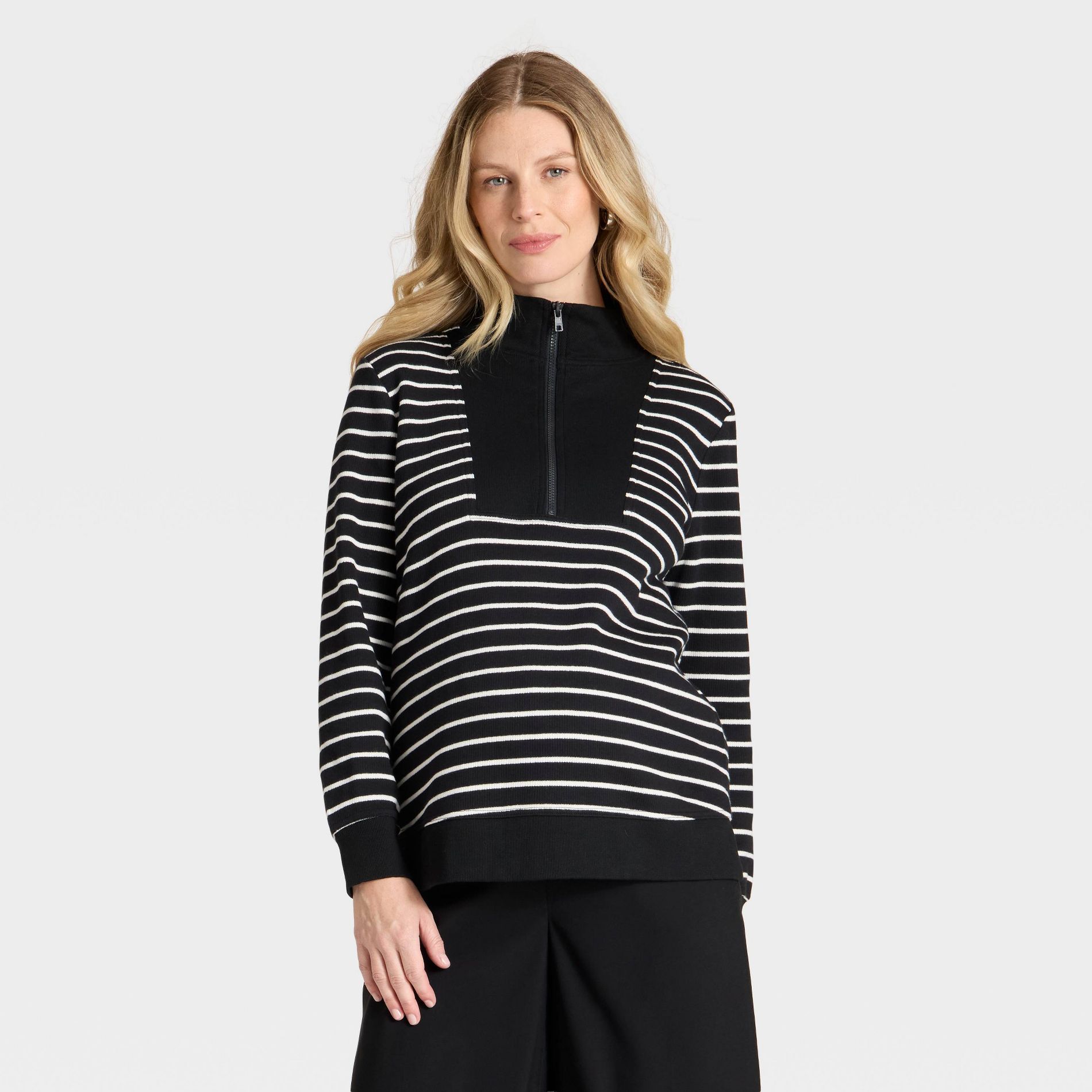 Fashion Leisure Maternity Pullover Sweatshirt - Isabel Maternity by Ingrid & Isabel™ Black/Cream Striped XL