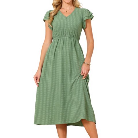 Женские платья INSPIRE CHIC Women's Summer Dresses 2026 Ruffle Short Sleeve V Neck Button Flowy A-Line Midi Dress Small Green