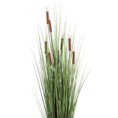 Lifelike 48" Green Grass and Cattails Potted Arrangement in Black Planter