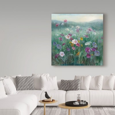 Floral Meadow Canvas Print in Multicolor with Wooden Frame