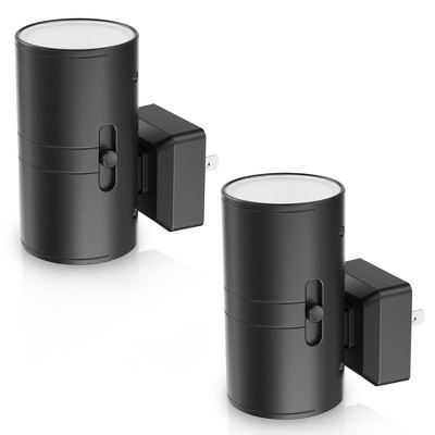 DORESshop Plug-in Dusk to Dawn Night Light, Cylinder Wall Sconce Style, 3000K Warm Light, Slide Dimmer 0%-100%, Black Housing, US Plug