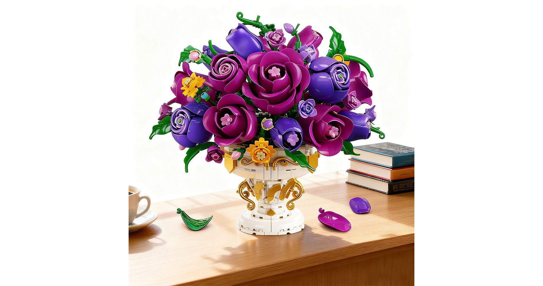 Purple Rose Bouquet Building Sets for Kids and Adults Aged 10+