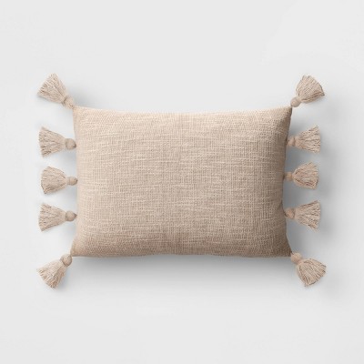 Woven Jacquard Lumbar Throw Pillow With Tassels Khaki - Threshold™ : Target