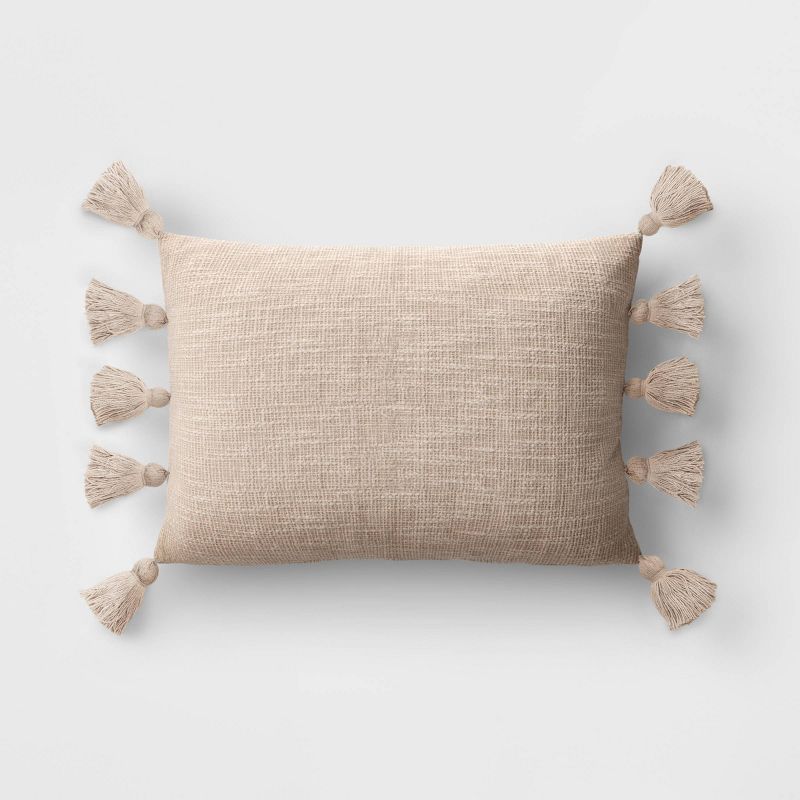 Textured Woven Lumbar Throw Pillow with Tassels - Threshold™, 1 of 6