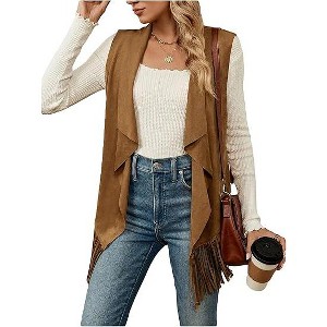 Women's Fringe Vest - Sleeveless Long Lapel Open Front Cardigan for Boho & Casual Outfits - 1 of 4
