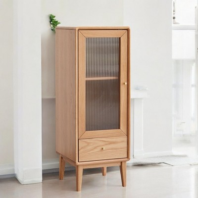 Alilang 15.75 Inch Wooden Cabinet with Glass Door and Storage Drawer-Oak