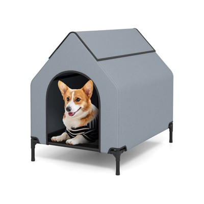Munora Ventilated Pet House - Indoor/Outdoor Dog House with Waterproof Canopy, Elevated Design & Mesh Mat (Black & Grey, S/M Sizes)
