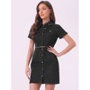 Allegra K Women's Collar Roll Up Short Sleeve Belted Button-Up Denim Shirt Dresses - 2 of 4