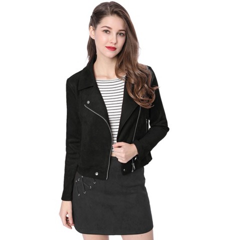 INSPIRE CHIC Women's Zip Up Faux Suede Biker Moto Jacket Medium Black